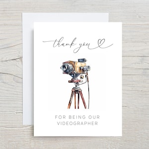 Merci d'avoir été notre vidéaste, merci pour la vidéo de mariage, carte de remerciement pour appareil photo, vendeur de produits de mariage, carte de remerciement pour mariage