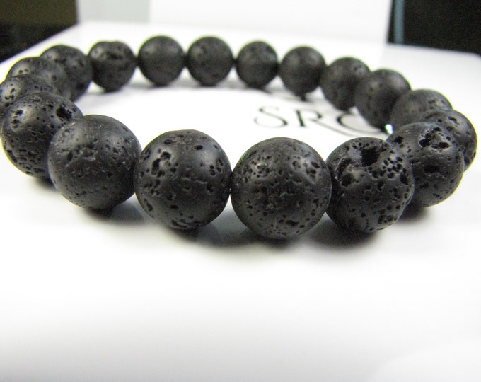 Black volcanic Lava stone bracelet 10 mm bead