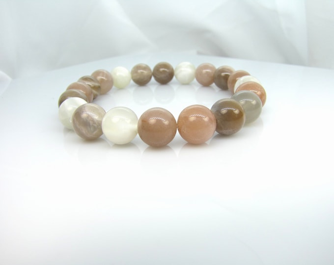 AAA Natural White and Gray Moonstone and Sunstone bracelet 10 mm beads