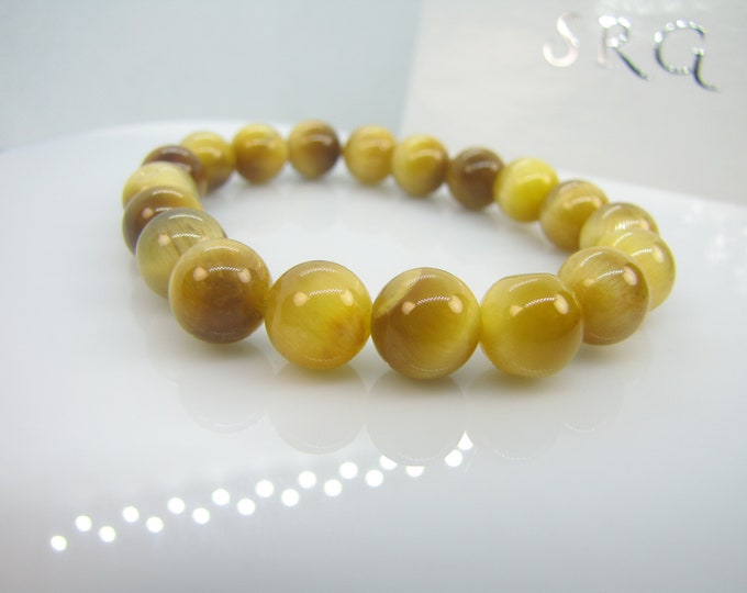 Fine AAA Yellow Natural Tiger's Eye Bracelet 10 mm bead.