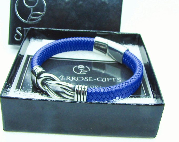 Genuine leather bracelet with stainless steel magnetic clasps and stainless slide