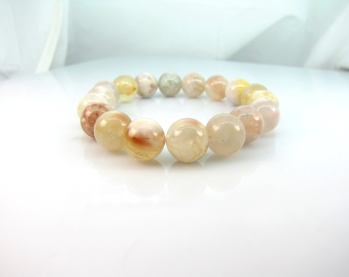 Cherry Blossom Agate 10 mm beads bracelet