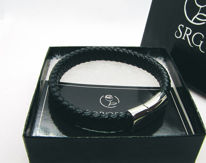 Genuine leather bracelet with stainless steel magnetic clasps.