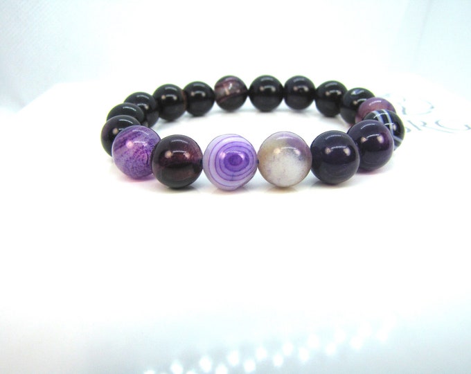 Purple Agate Striped Bracelet 10 mm bead