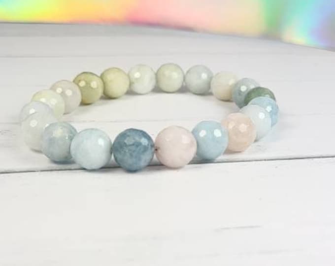 Natural Beryl faceted bracelet 10 mm beads