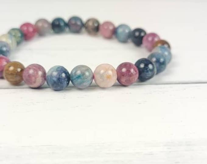 A+ Blue ,Red Tourmaline bracelet 8 mm bead