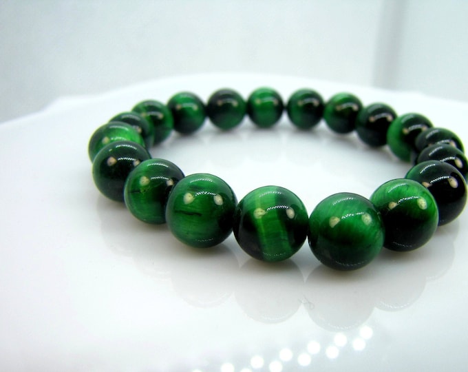 Fine AAA Green  Natural Tiger's Eye   Bracelet 10 mm bead.