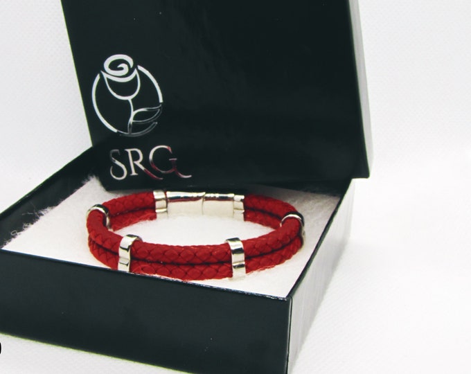 Genuine Leather Magnetic Clasp Women's Bracelet (Stainless Steel)