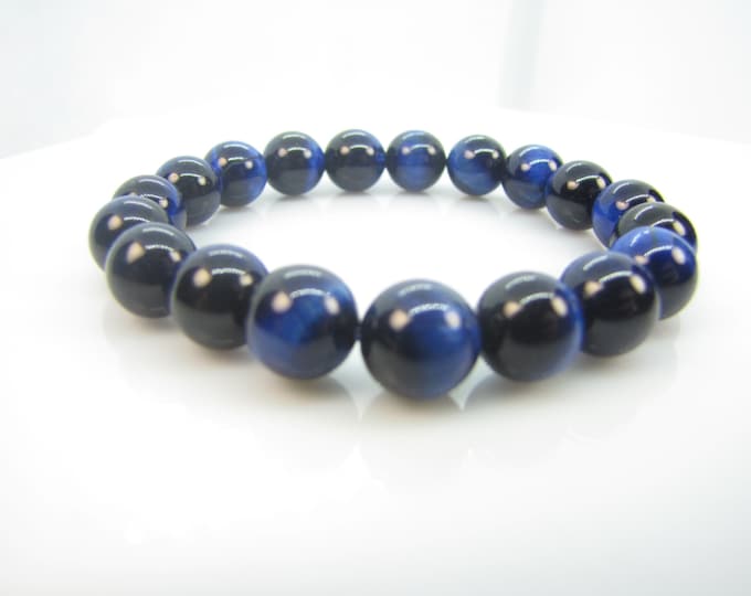 Fine AAA Blue  Natural Tiger's Eye Bracelet 10 mm bead.