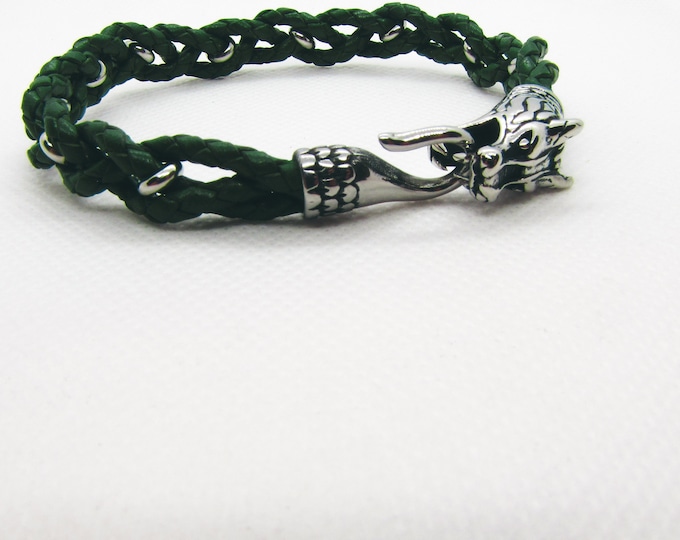 Stainless Steel Leather Bracelets with Wolf Head Charm