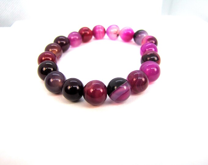 Natural Rose Red Stripe Agate Stone Bracelet 10 mm bead