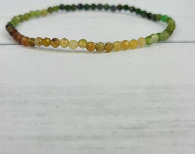 Yellow green tourmaline bracelet 3.5 mm bead faceted