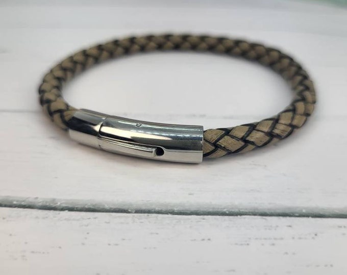 Genuine Grey Leather bracelet 6 mm cord ,with magnetic stainless steel clasps.