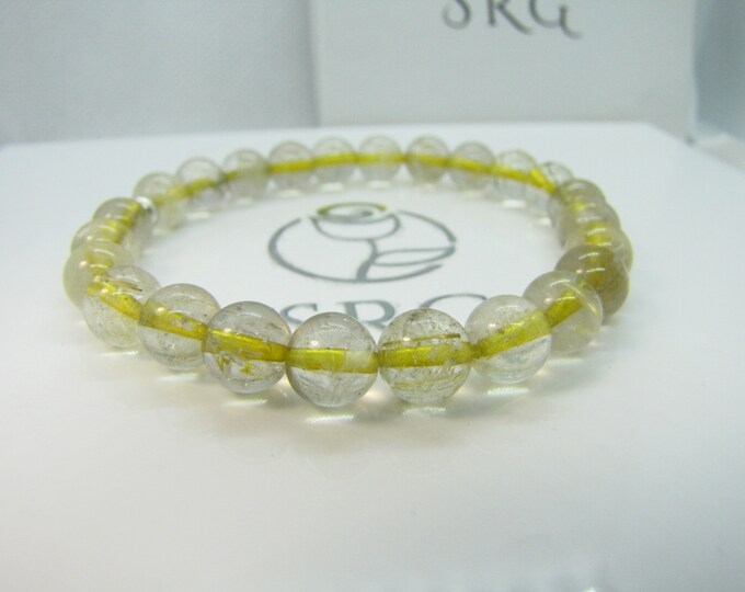 Natural Gold Rutilated Quartz Round Stone Bead Stretch Bracelet AAA grade 8 mm bead