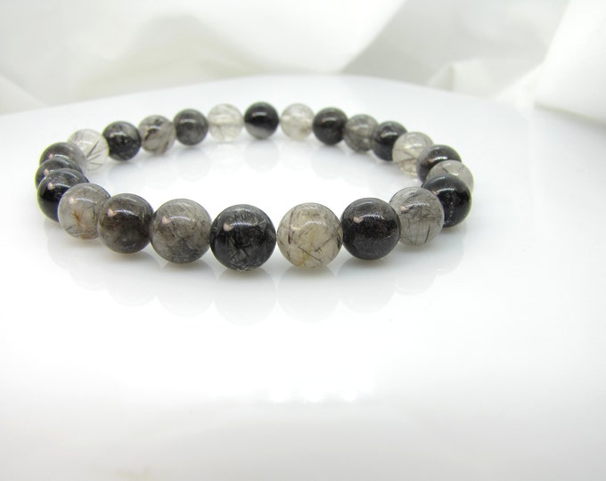 Natural Black Rutilated  Quartz  bracelet 8 mm bead