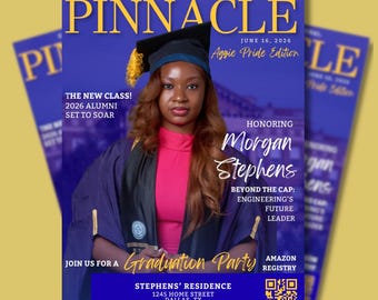 Invitación de graduación estilo revista: Celebración de fiesta de graduación de la escuela secundaria universitaria