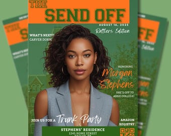 Invitación para despedida universitaria estilo revista: Plantilla de Canva (Descarga digital)