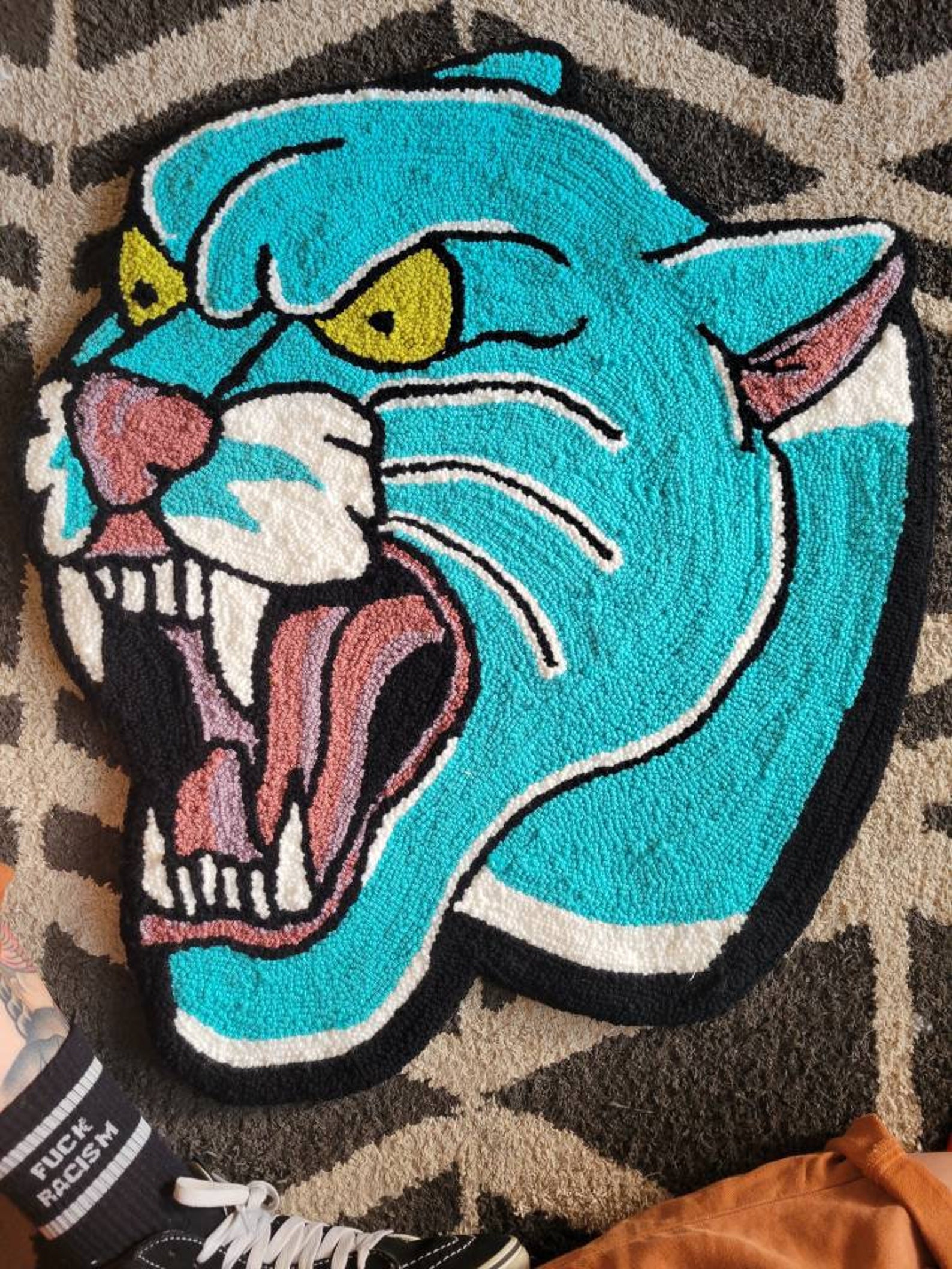 Make to Order-old School Pink or Blue Panther Handmade Rug - Etsy