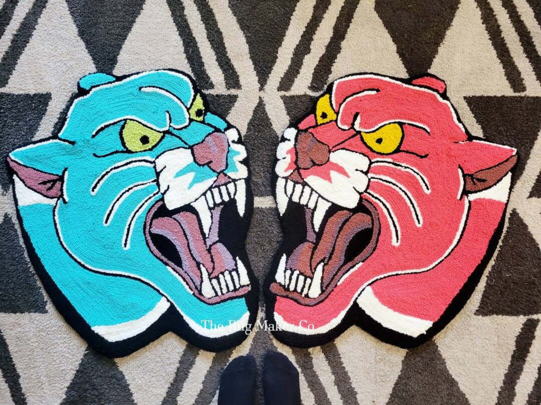 Make to Order-old School Pink or Blue Panther Handmade Rug - Etsy