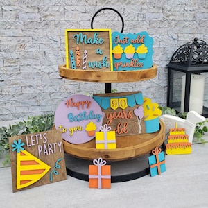 Birthday Tiered Tray, Celebration Home Decor, Wooden Birthday Party Decorations, Happy Birthday