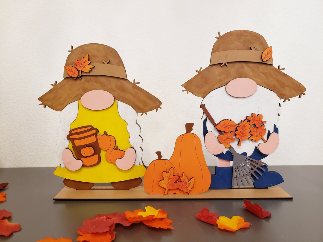 Fall Standing Gnomes Wooden Gnomes With Pumpkins and Leaves Etsy
