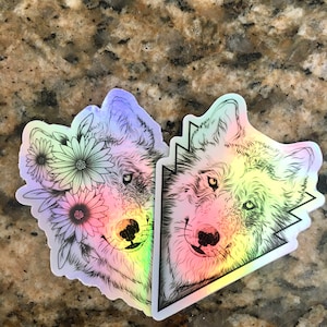 Holographic Wolf and She-Wolf Sticker / Wolf Decal / Water Bottle Sticker / Laptop Sticker / Outdoor Sticker
