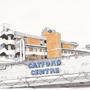 Het Catfordcentrum. A5 Giclée-print