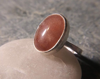 Strawberry Quartz Bezel Ring, Fine Silver statement ring handmade by Mustache Metal Works