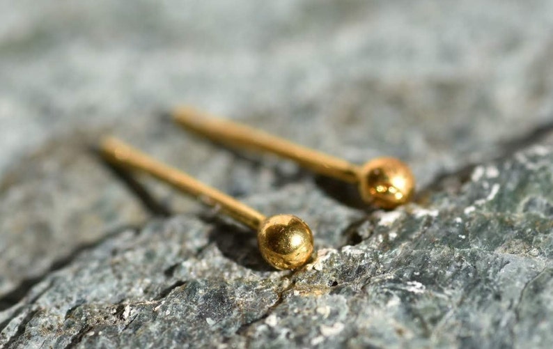 24k gold studs, handmade earrings by mustachemetalworks image 1