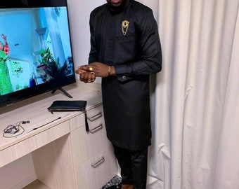 African men's clothing USA, Groomsmen suit USA, Groom's wedding suit USA, Black suit, Senator wear, African men's wear, Dashiki, Men Kaftan