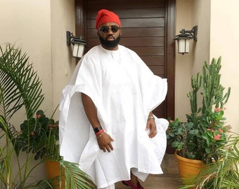 White AGBADA, AGBADA for men, African AGBADA, African men's wear, African wedding suit, men's traditional wear, Groom's suit, Groomsmen suit