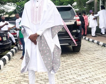 White AGBADA, AGBADA for men, African AGBADA, African men's clothing, Groomsmen suit, Groom's suit, African wedding suit, men's wear