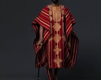 Aso Oke, AGBADA masculino, AGBADA africano, traje tradicional de 4 peças, túnica AGBADA, terno de casamento africano, terno do noivo, terno dos padrinhos, terno