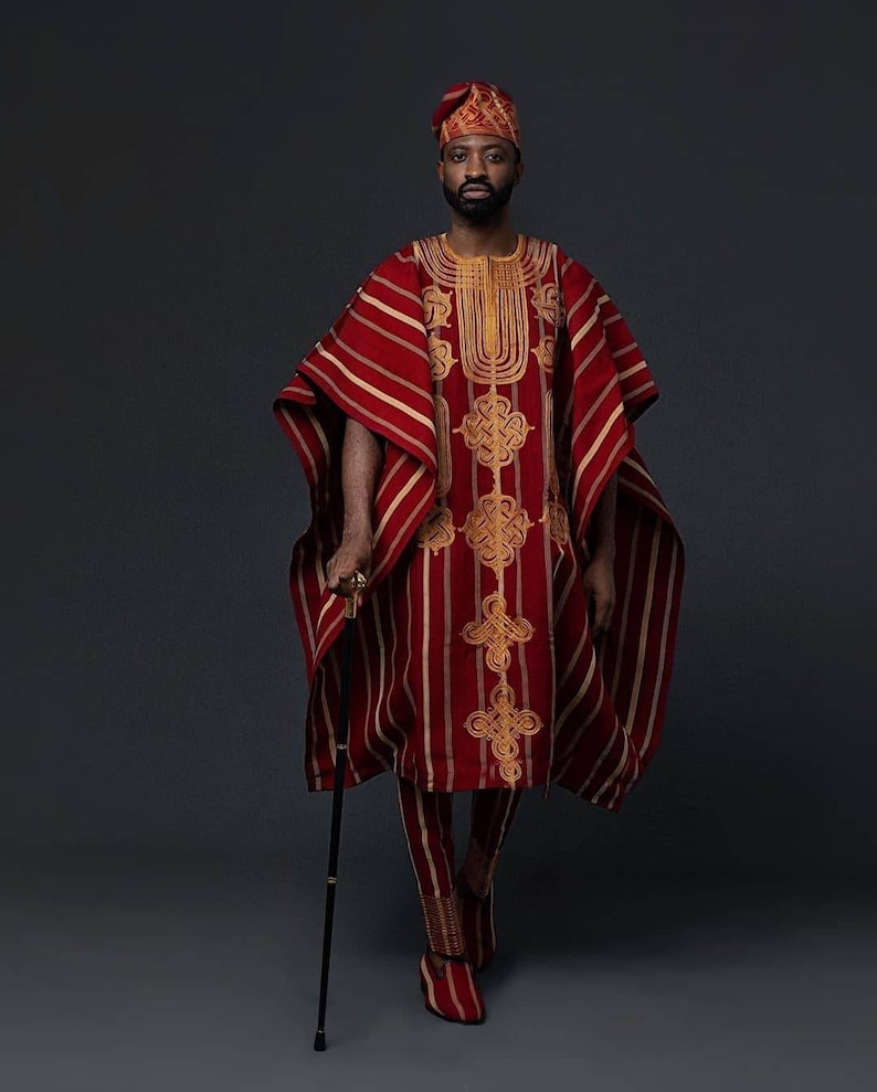 Aso Oke, AGBADA for men, African AGBADA, 4 pieces traditional wear, AGBADA robe, African wedding suit, Groom's suit, Groomsmen suit, suit image 1