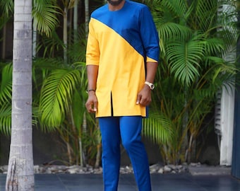 Blue African wear, African men's clothing, African men's suit, African wedding suit, Groomsmen suit, Groom's suit, men's suit, FREE SHIPPING