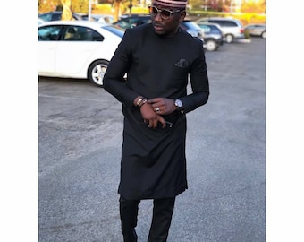 African suit, Black suit, Groomsmen suit, Groom's suit, Senator wear, Agbada, African wedding suit, Dashiki shirt, men's clothing, mens suit