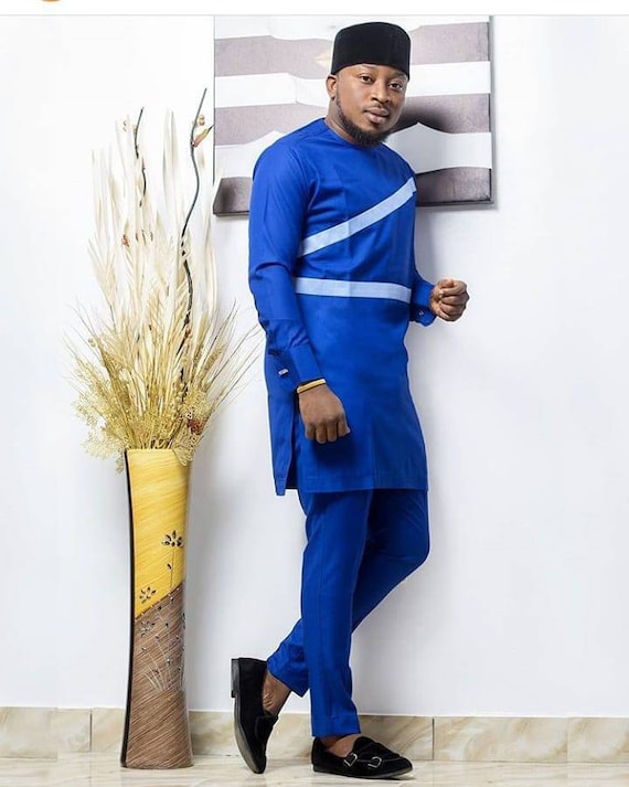 Traje azul real ropa tradicional para hombres traje de boda africano kaftan para hombres ropa para senadores traje para novios traje para novios Agbada para hombres Etsy Espana