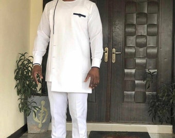 White wedding suit USA, Groomsmen suit USA, African wedding suit USA, Groom's suit, African men's clothing, Dashiki, men's kaftan, Senator