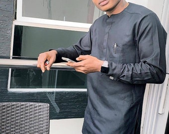 Black suit, African men's wear, African clothing for men, African wedding suit, Groomsmen suit, Groom's suit, Dashiki men's suit, men's suit