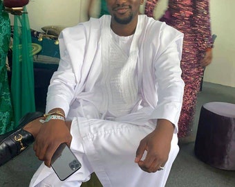 White AGBADA, AGBADA for men, African AGBADA, African wedding suit, African men's clothing, 3 pieces men's traditional wear, Groomsmen suit