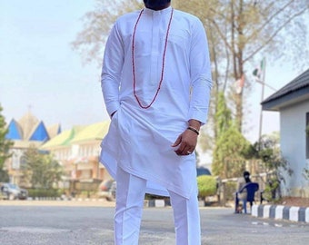African men's clothing, men's traditional wear, African wedding suit, Groomsmen suit, Groom's suit, White men's suit, African men's wear