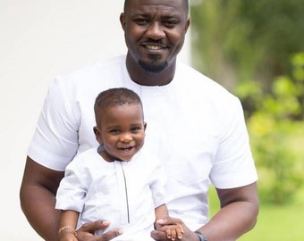 White African suits, Father and son matching outfits, African ceremonial suit, Birthday photoshoot, African men's clothing, African wear