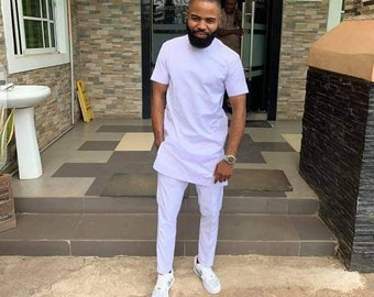 African wedding suit USA, Groomsmen suit USA, Groom's suit USA, African kaftan, Senator wear, White wedding suit, traditional men's garment