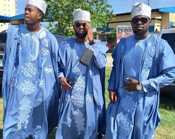 Sky Blue AGBADA, AGBADa for men, African wedding suit, Bespoke wedding Suit, African men's clothing, men's clothing, Dashiki, FREE SHIPPING