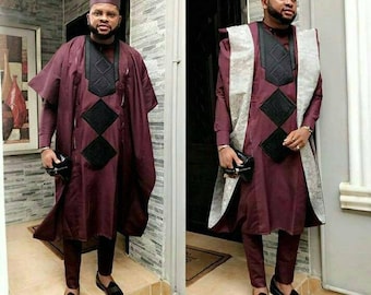 Burgundy AGBADA, AGBADA for men, African AGBADA, African wedding suit, Groomsmen suit, Groom's suit, African men's suit, African Dashiki