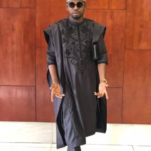 Black AGBADA, AGBADA for men, African AGBADA, African wedding suit, Groomsmen suit, Groom's suit, African men's wear, 3 piece men's suit