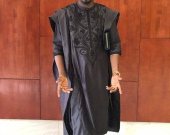 Black AGBADA, AGBADA for men, African AGBADA, African wedding suit, Groomsmen suit, Groom's suit, African men's wear, 3 piece men's suit