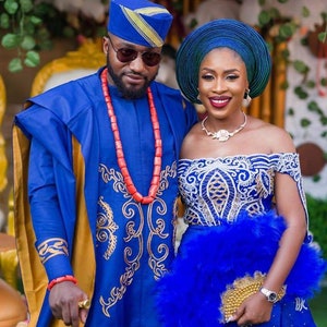 Wedding Agbada Royal Blue and Gold Mens Suit - Etsy