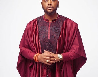 AGBADA for men, Agbada style men, African wedding suit, Groomsmen suit, Groom's suit, men's traditional wear, African men clothing, wine