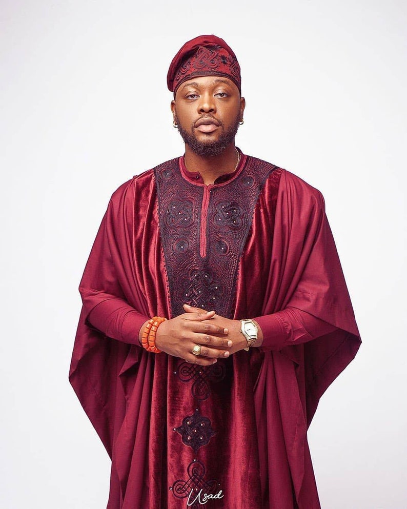 AGBADA for men, Agbada style men, African wedding suit, Groomsmen suit, Groom's suit, men's traditional wear, African men clothing, wine image 1